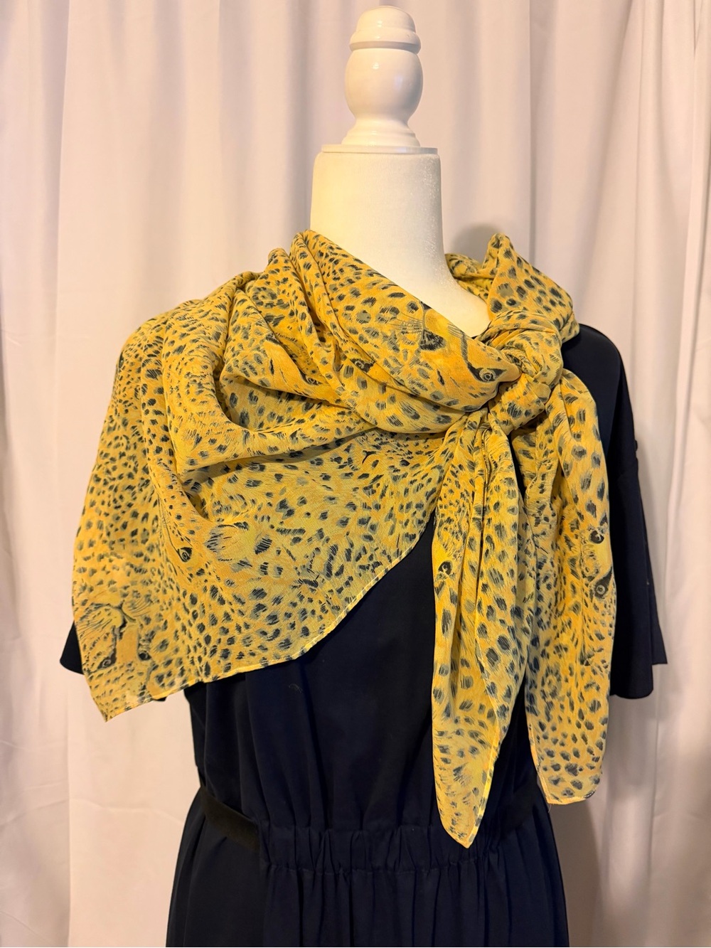 Lightweight Yellow Leopard Print Scarf Silk 42” X 40”